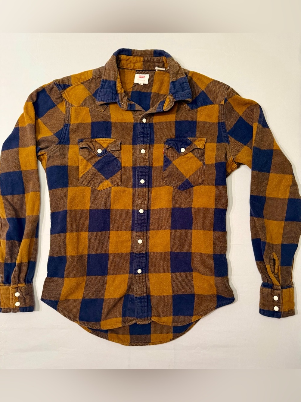 Vintage Levi's Tapered Fit Pearl Snap Western Plaid Shirt Men's M Long Sleeve